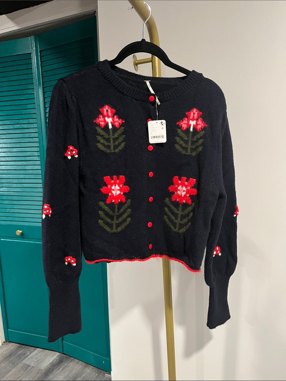 FREE PEOPLE NWT Nonna Knit Cardi / Midnight Bloom Combo - Picture 7 of 12